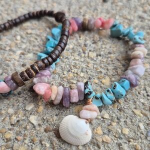 All Natural Coconut Shell Braclet Set With Natural Cut Stones!